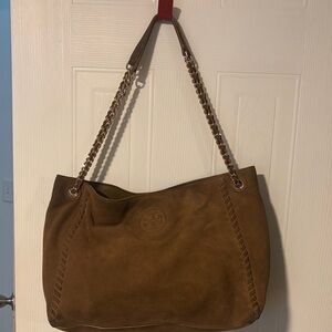 Tory Burch Brown Suede Chain Strap Shoulder Bag